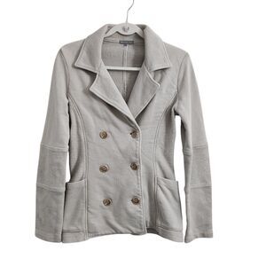 James Perse Jacket Womens 2 Medium Gray Double Breasted Knit Blazer Pockets Coat